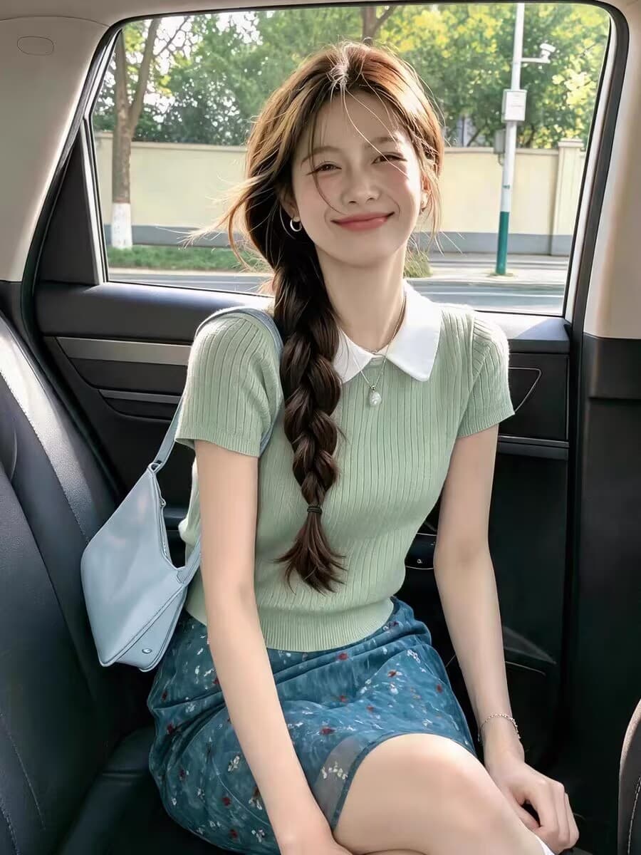 재고 있음 한 부서 연령 감소 Chic 품격 작은 대중 폴로 칼라 반팔 니트 기본 셔츠 2026 년 여름 티셔츠 여성 의류 상세 이미지 5