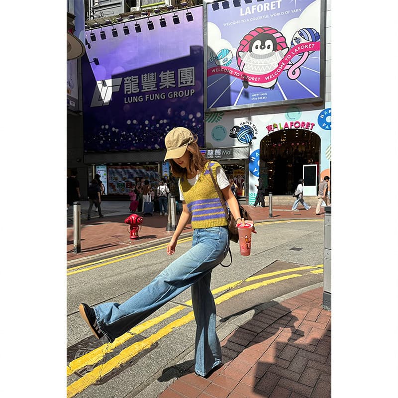 재고 있음 V넥 풀오버 베스트 스웨터 조끼 여성 스트라이프 니트 스웨터 스택 착용 한 부서 이른 가을 착용 가져 가라. 상세 이미지 6