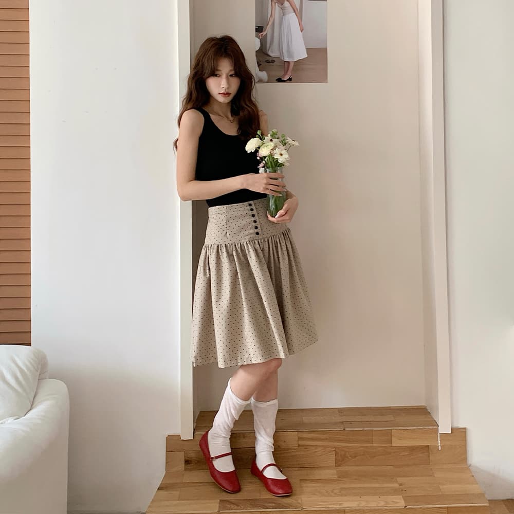 실사 봄 여름 한 부서 레트로 도트 무늬 반신 스커트 여성 슬림해 보이는 한 마디 미니 스커트 몸매 가꾸기 다용도 디자인 센스 반 스커트 이미지 5