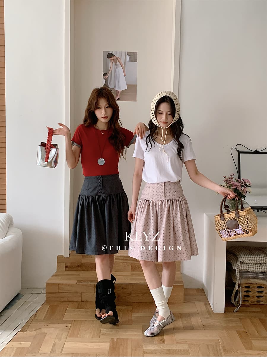 실사 봄 여름 한 부서 레트로 도트 무늬 반신 스커트 여성 슬림해 보이는 한 마디 미니 스커트 몸매 가꾸기 다용도 디자인 센스 반 스커트 상세 이미지 1