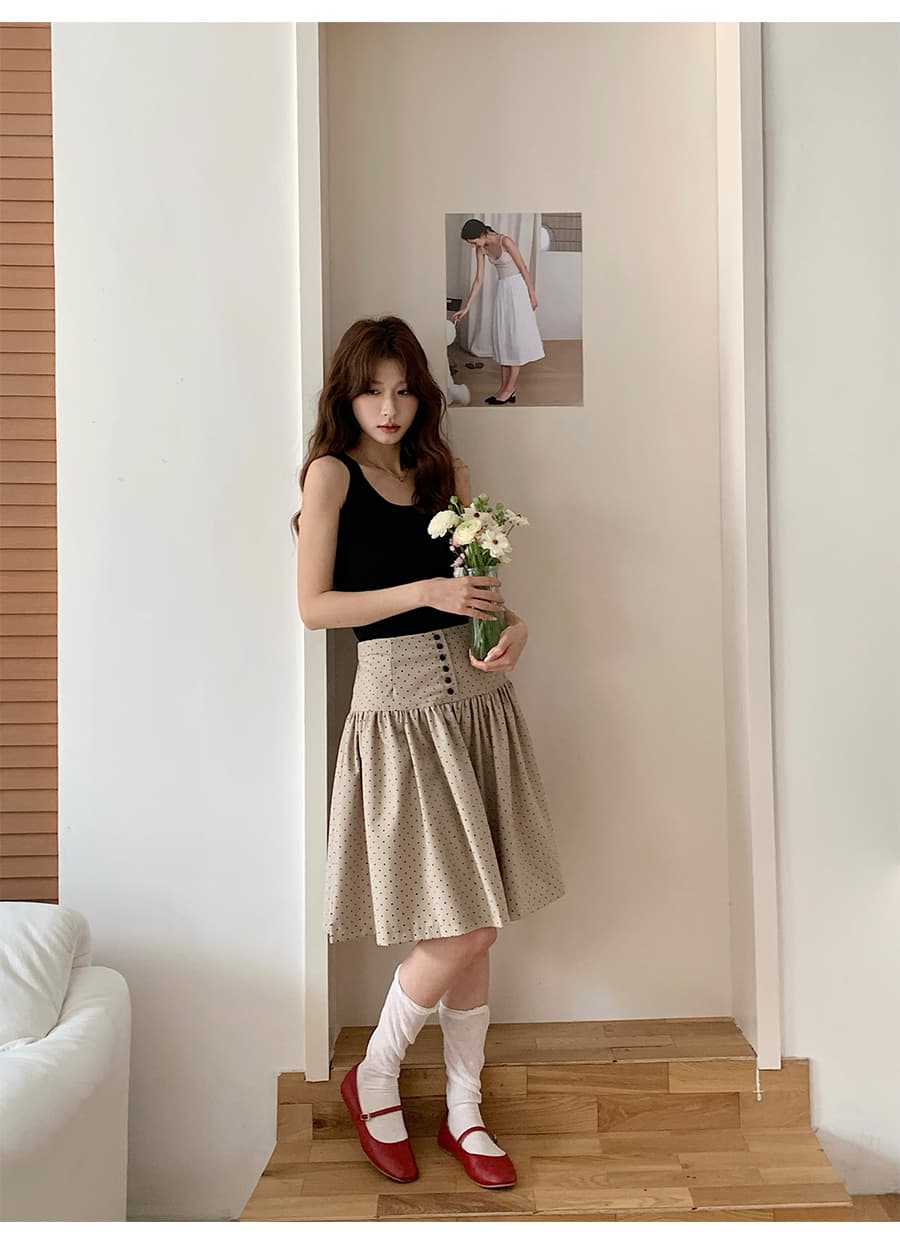 실사 봄 여름 한 부서 레트로 도트 무늬 반신 스커트 여성 슬림해 보이는 한 마디 미니 스커트 몸매 가꾸기 다용도 디자인 센스 반 스커트 상세 이미지 8