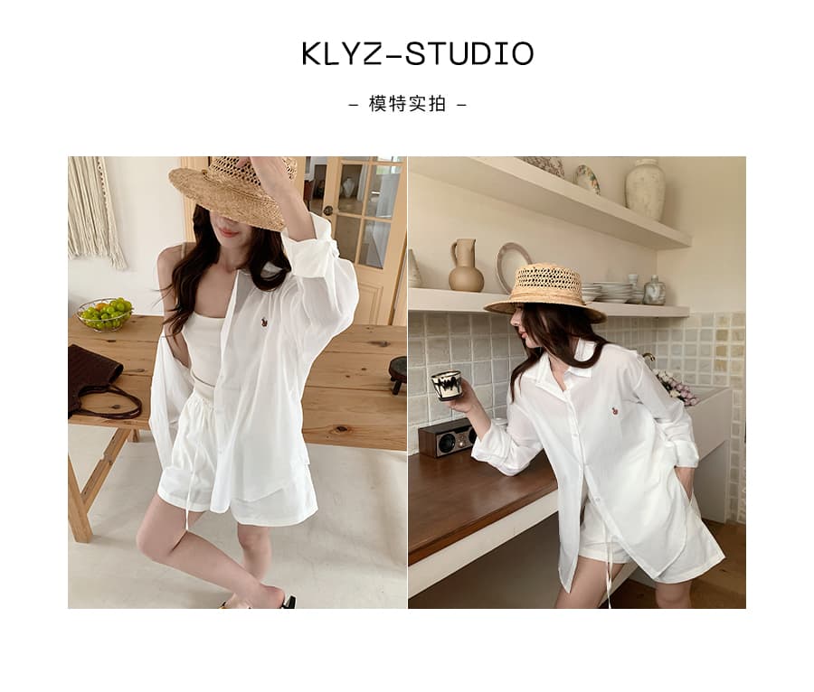 실사 프로 피부 통기성 버전 셔츠 세트 여성 여름 느긋한 느슨함 루즈핏 미니멀리즘 면 린넨 반바지 투피스 세트 상세 이미지 9