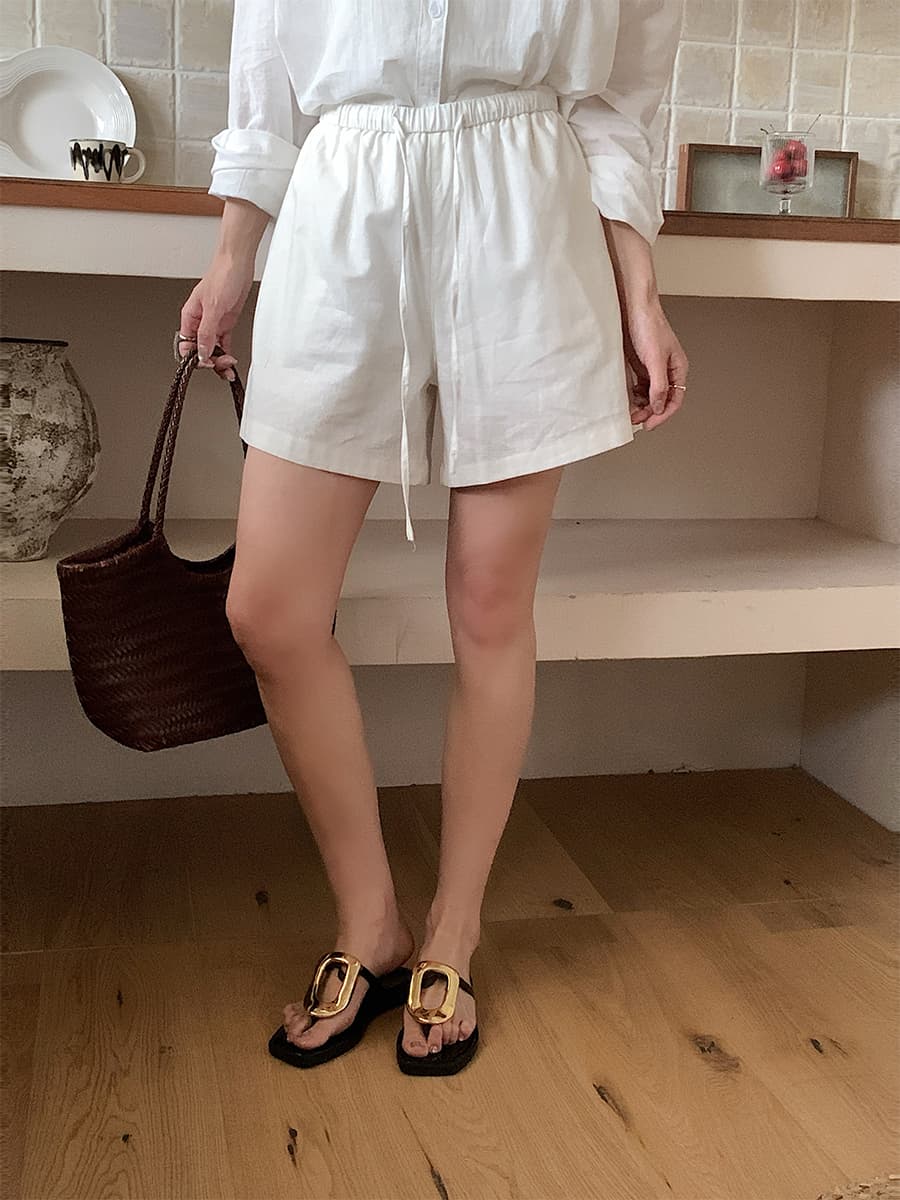 실사 프로 피부 통기성 버전 셔츠 세트 여성 여름 느긋한 느슨함 루즈핏 미니멀리즘 면 린넨 반바지 투피스 세트 상세 이미지 12