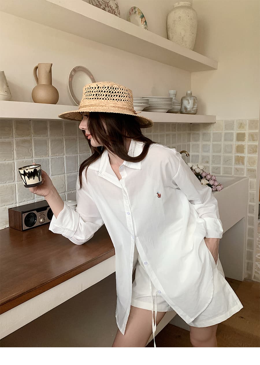 실사 프로 피부 통기성 버전 셔츠 세트 여성 여름 느긋한 느슨함 루즈핏 미니멀리즘 면 린넨 반바지 투피스 세트 상세 이미지 14