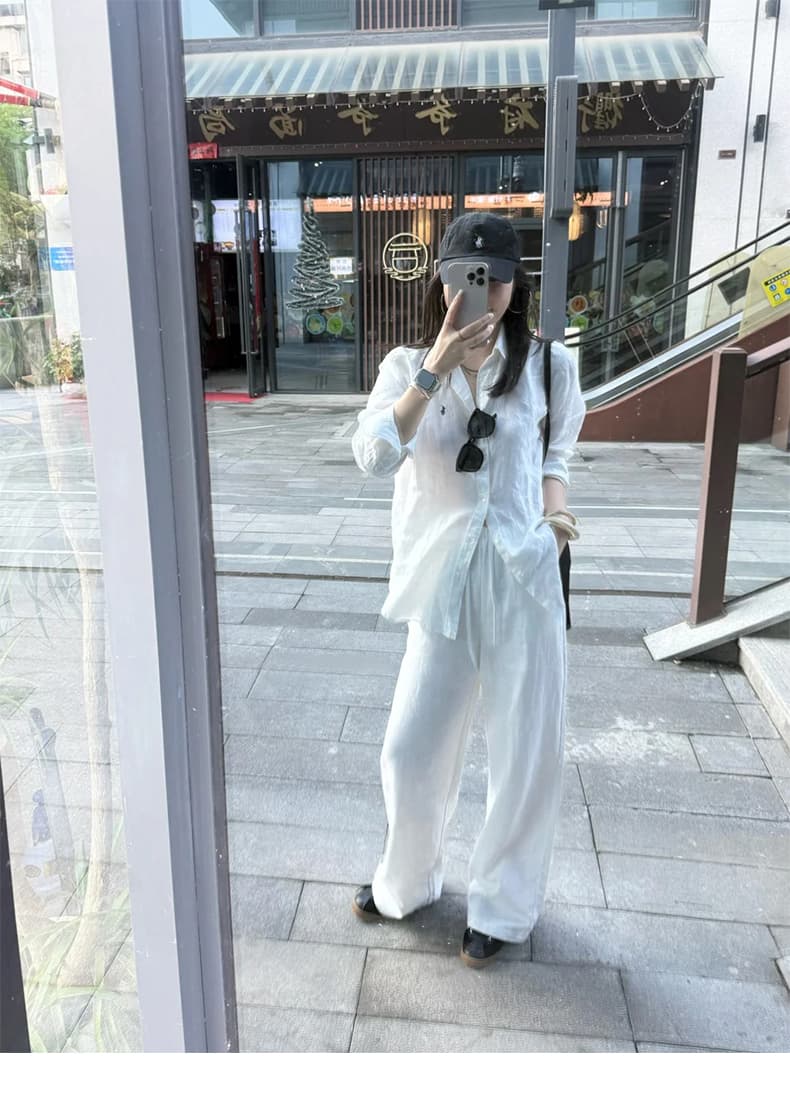 단색 펌프 로프 다용도 루즈핏 슬림해 보이는 넓은 다리 캐주얼 바지 라미 모통이 칼 바닥 청소 바지 상세 이미지 8