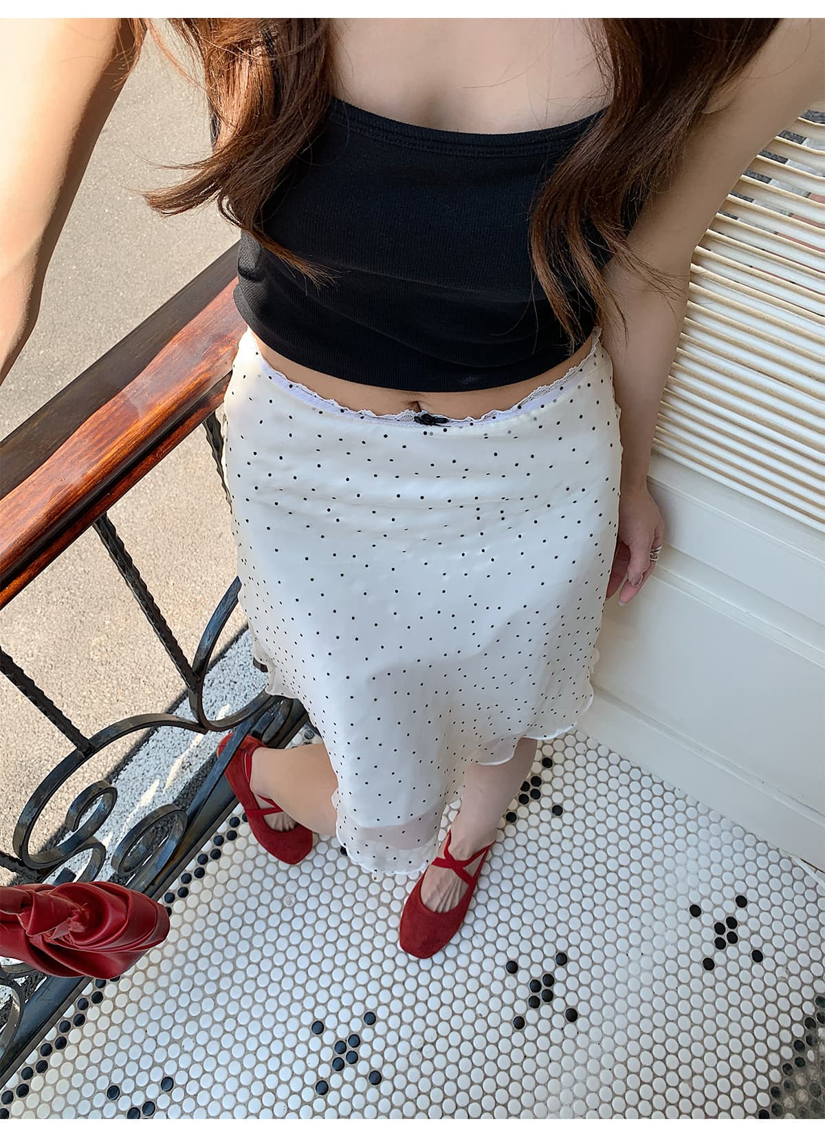 실사 프랑스식 레트로 도트 무늬 반신 스커트 여성 여름 miu 부서 한 마디 쉬폰 체크무늬 화이트 치마 상세 이미지 10