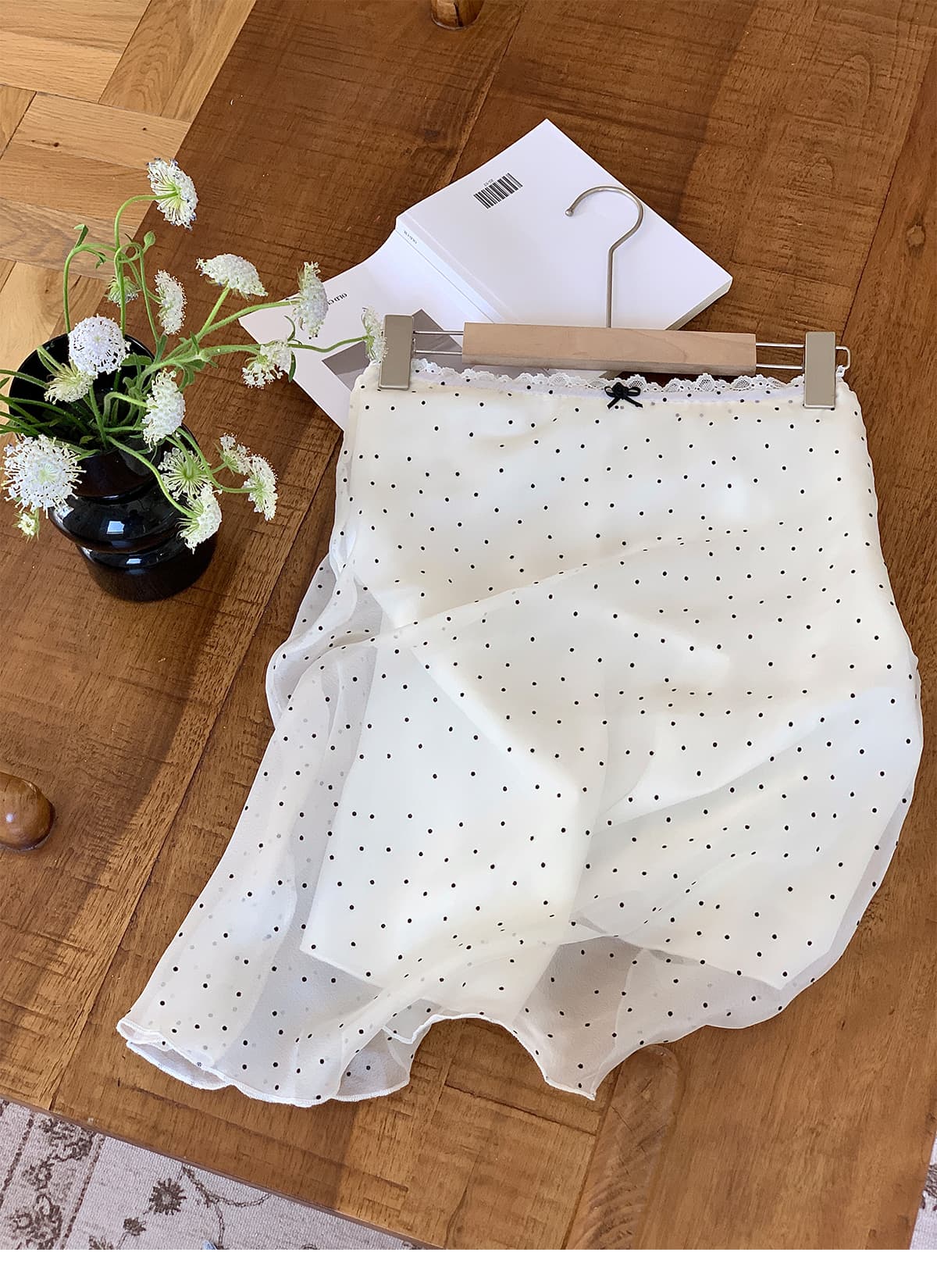 실사 프랑스식 레트로 도트 무늬 반신 스커트 여성 여름 miu 부서 한 마디 쉬폰 체크무늬 화이트 치마 상세 이미지 13