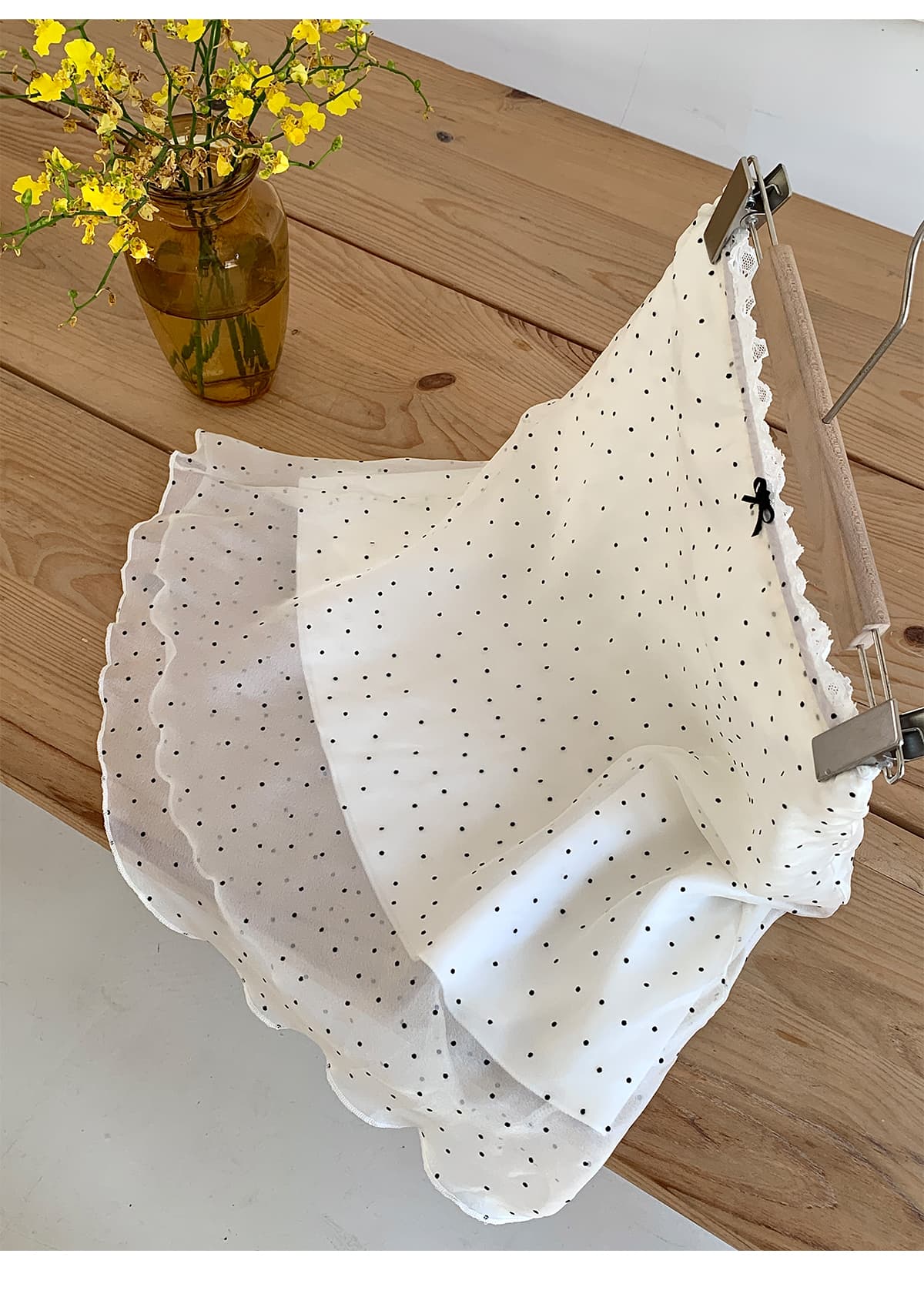 실사 프랑스식 레트로 도트 무늬 반신 스커트 여성 여름 miu 부서 한 마디 쉬폰 체크무늬 화이트 치마 상세 이미지 15