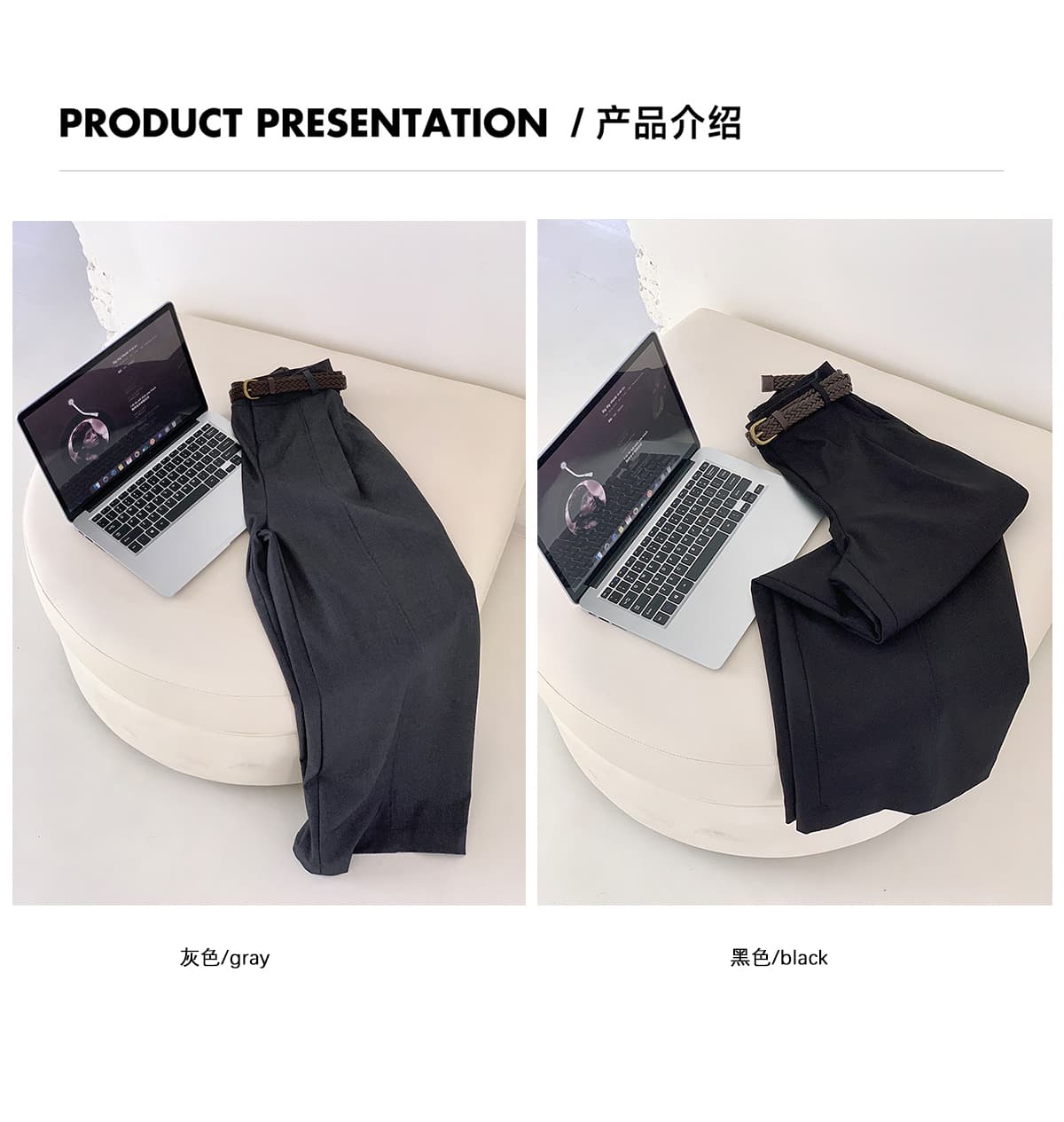 실사 익스트림 제인 바람 한 부서 착용 가져 가라. 와이드 레깅스 바지 가을 출퇴근 하이웨이스트 3 차원 압력 라인 디자인 센스 캐주얼 긴 바지 상세 이미지 3