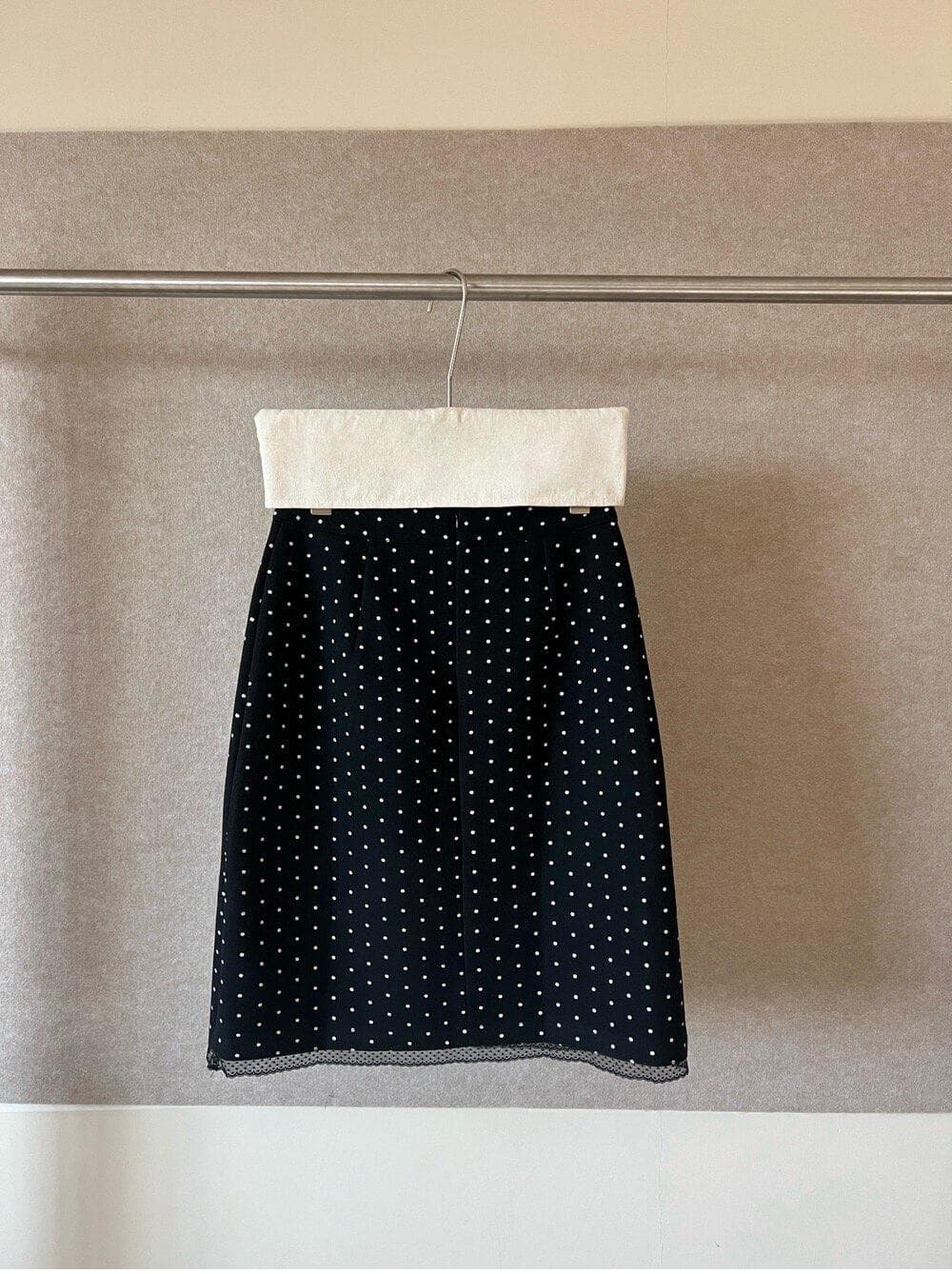 가을 겨울 레이스 측면 패치워크 도트 무늬 모직 반신 스커트 여성 배 모양 표지 넓적 다리 슬림해 보이는 중간 스커트 빅 사이즈 두꺼운 A라인 스커트 상세 이미지 4