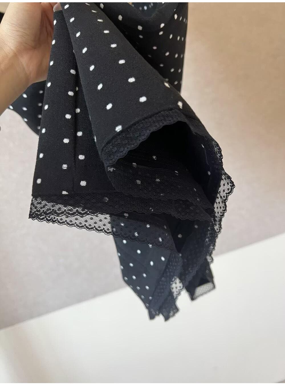 가을 겨울 레이스 측면 패치워크 도트 무늬 모직 반신 스커트 여성 배 모양 표지 넓적 다리 슬림해 보이는 중간 스커트 빅 사이즈 두꺼운 A라인 스커트 상세 이미지 6
