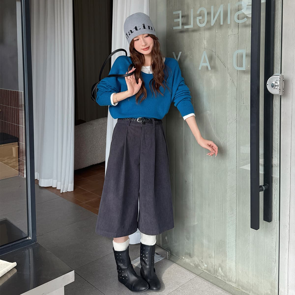 실사 가을 겨울 새로운 레트로 코듀로이 프로 피부 7부 바지 아이들 새로운 꼬집기 Pleat 루즈핏 넓은 다리 캐주얼 바지 이미지 4