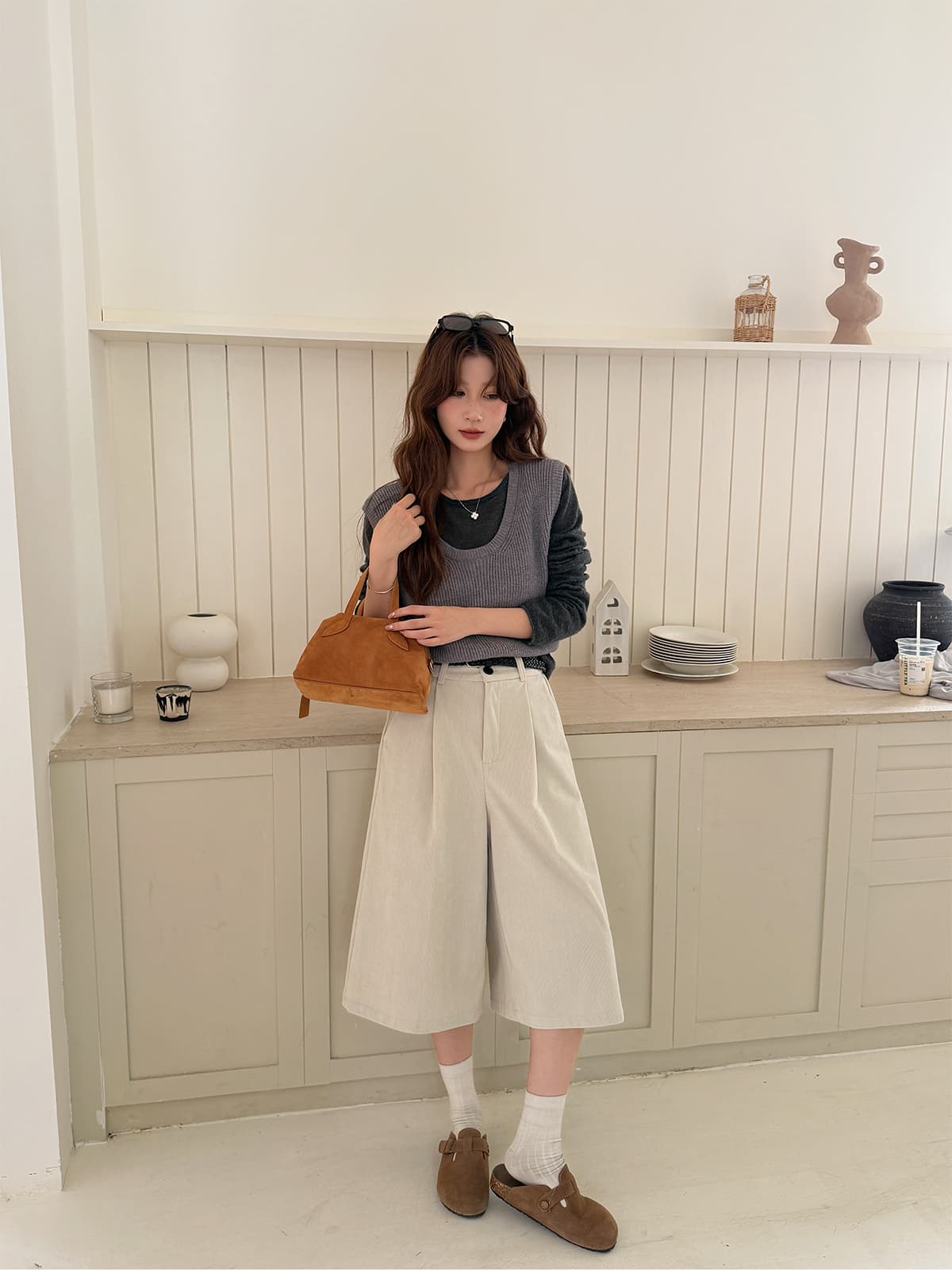 실사 가을 겨울 새로운 레트로 코듀로이 프로 피부 7부 바지 아이들 새로운 꼬집기 Pleat 루즈핏 넓은 다리 캐주얼 바지 상세 이미지 15