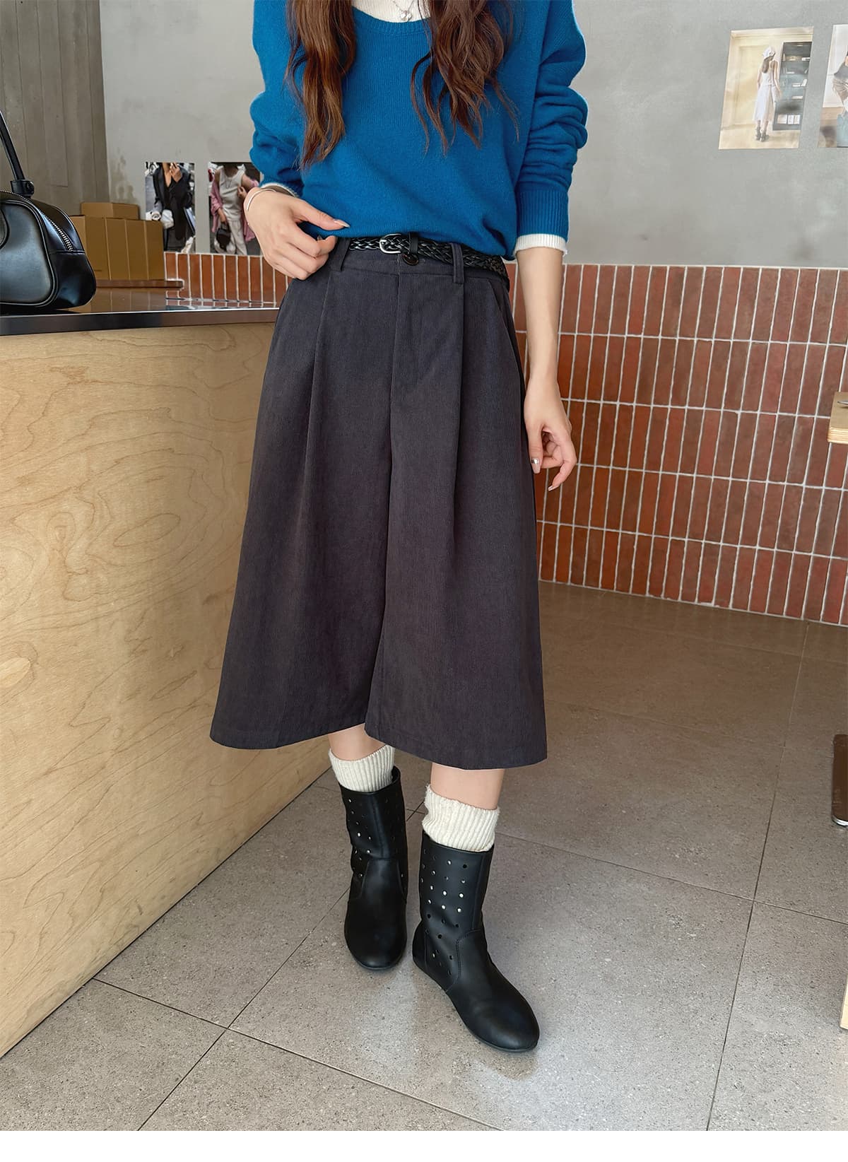 실사 가을 겨울 새로운 레트로 코듀로이 프로 피부 7부 바지 아이들 새로운 꼬집기 Pleat 루즈핏 넓은 다리 캐주얼 바지 상세 이미지 38