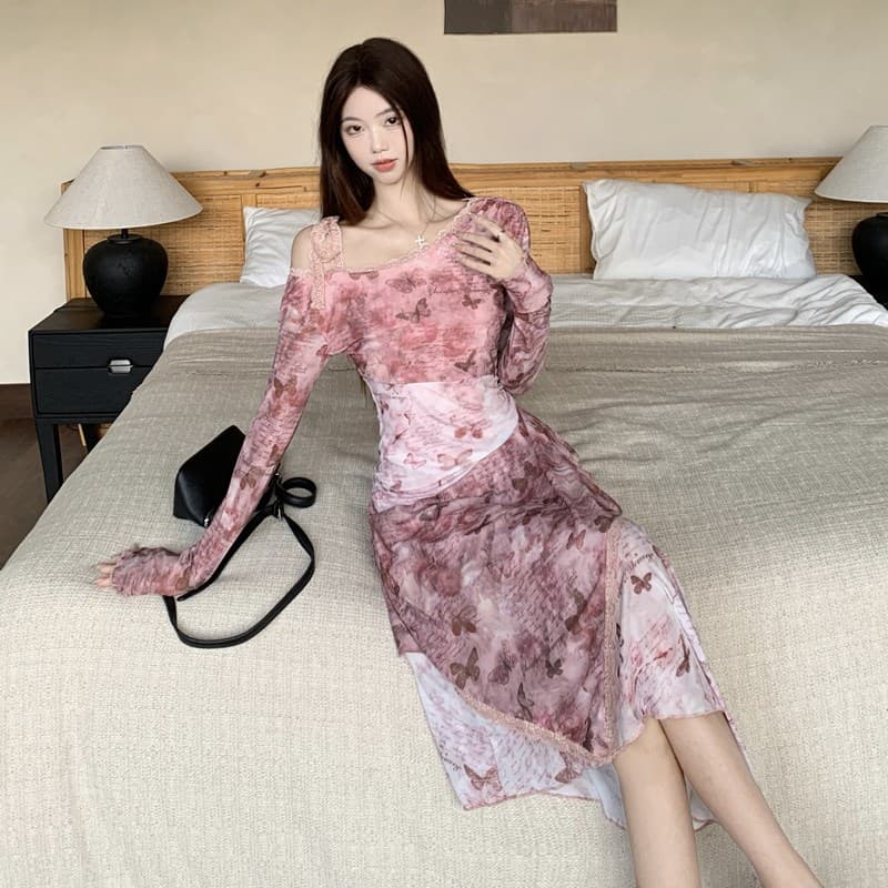 2026 봄 새로운 프랑스식 낭만주의 바람 순수한 욕망 드레스 몸매 가꾸기 비대칭 밑단 디자인 센스 품격 치마 이미지 6