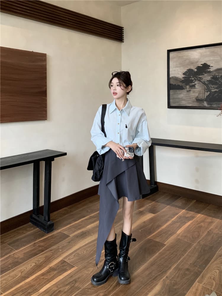 2026 봄 새로운 학원 스타일 페이크 레이어드 패치워크 배색 긴팔 여성 드레스 슬림해 보이는 허리 수축 치마 아이들 상세 이미지 15