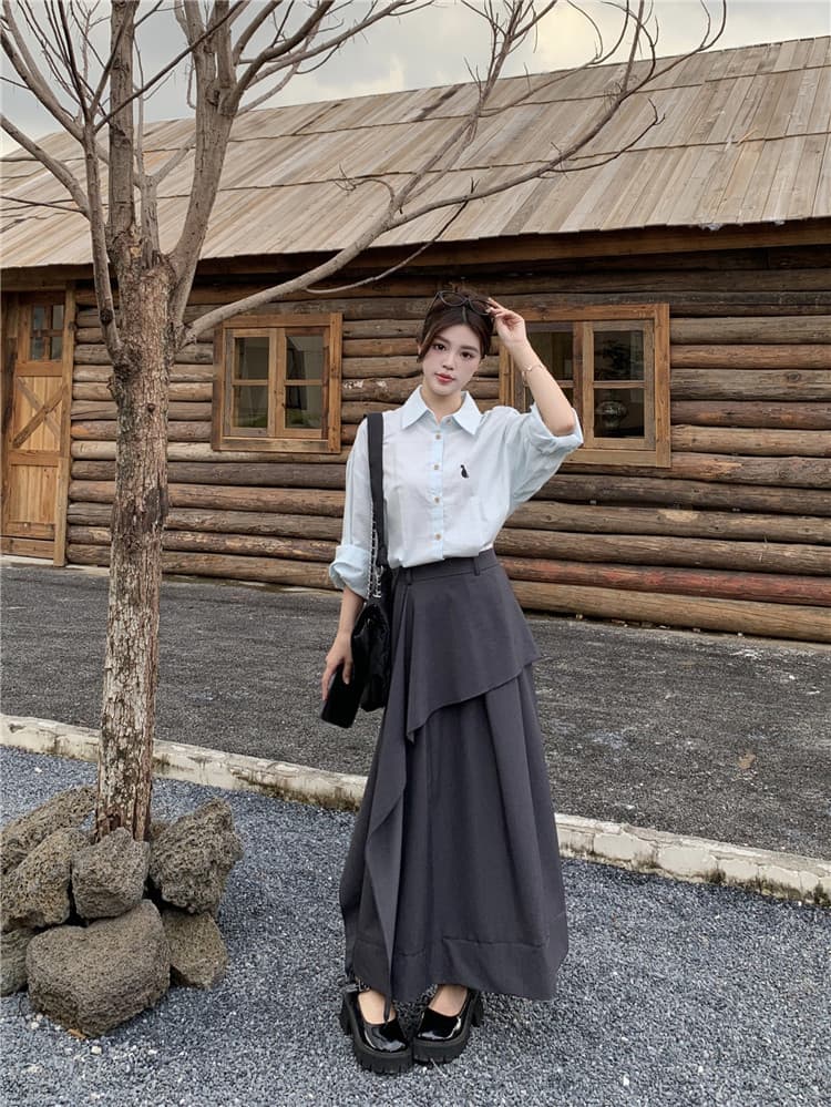 2026 봄 새로운 학원 스타일 페이크 레이어드 패치워크 배색 긴팔 여성 드레스 슬림해 보이는 허리 수축 치마 아이들 상세 이미지 24