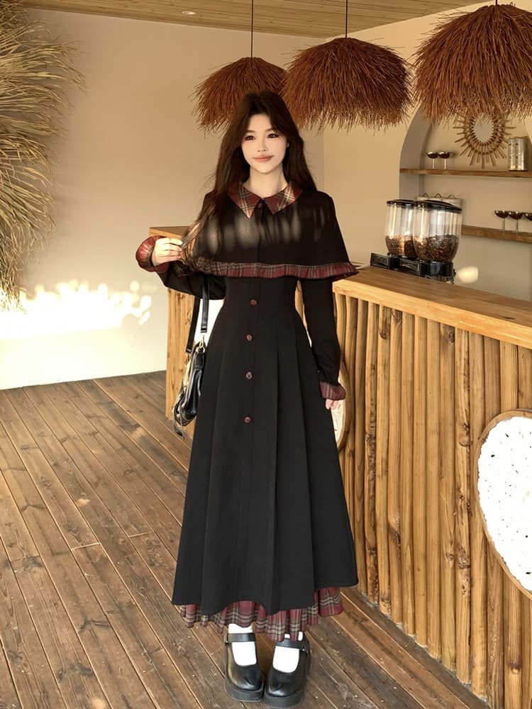 2026 봄 새로운 지방 mm Chic 패치워크 망토 드레스 슬림해 보이는 고급 센스 고유 한 연령 감소 롱 스커트 아이들 이미지 3