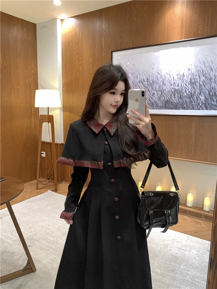 2026 봄 새로운 지방 mm Chic 패치워크 망토 드레스 슬림해 보이는 고급 센스 고유 한 연령 감소 롱 스커트 아이들 상세 이미지 17
