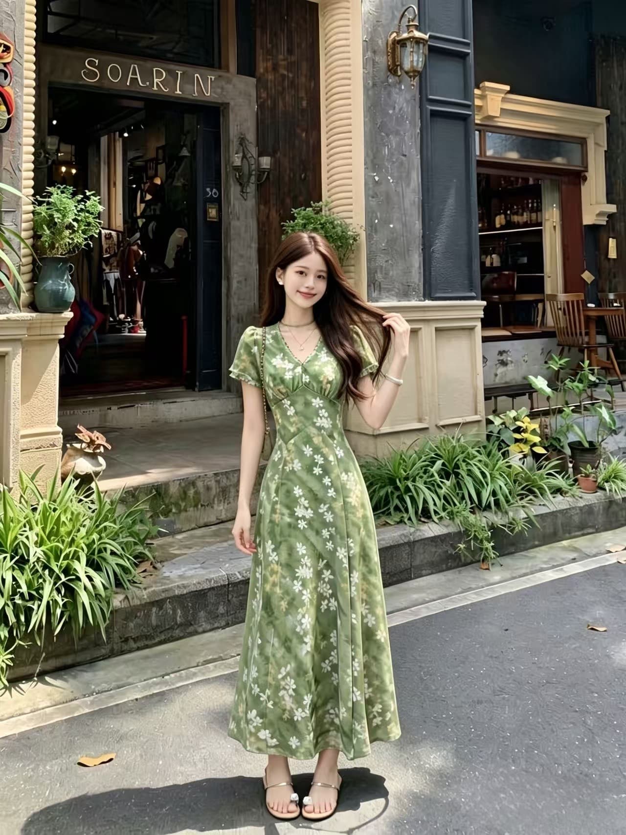 2026 여름 새로운 지방 mm 프랑스식 레트로 옥 쉥 포도 나무 꽃무늬 허리 수축 슬림해 보이는 휴가 바람 품격 드레스 상세 이미지 3
