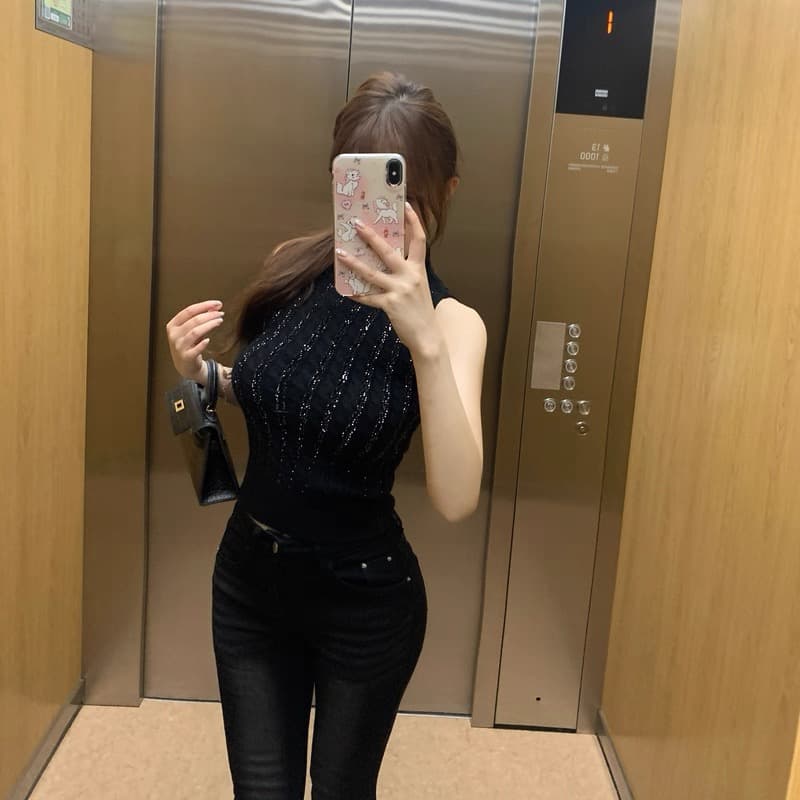 m900 행침 목 맨위 여성 민소매 조끼 봄 가을 외출용 2026 새로운 핫걸 착용 가져 가라. 섹시함 백리스 고급 센스 상세 이미지 6