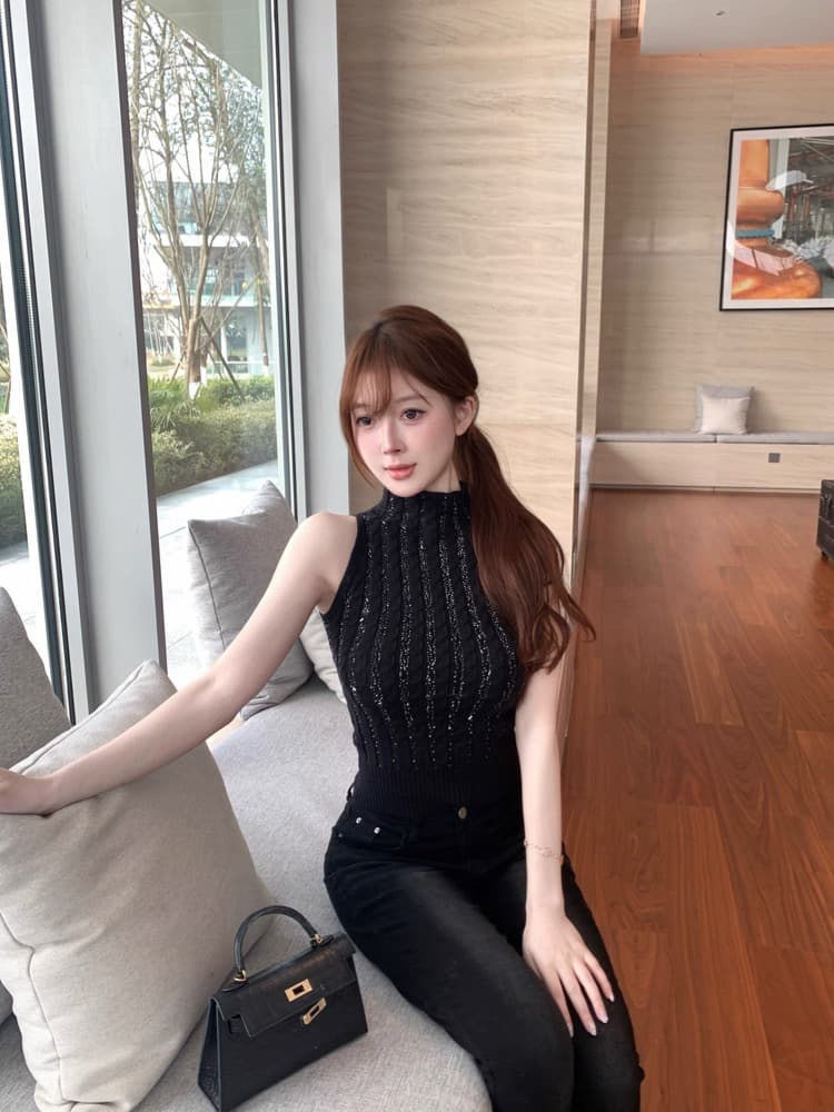 m900 행침 목 맨위 여성 민소매 조끼 봄 가을 외출용 2026 새로운 핫걸 착용 가져 가라. 섹시함 백리스 고급 센스 상세 이미지 7