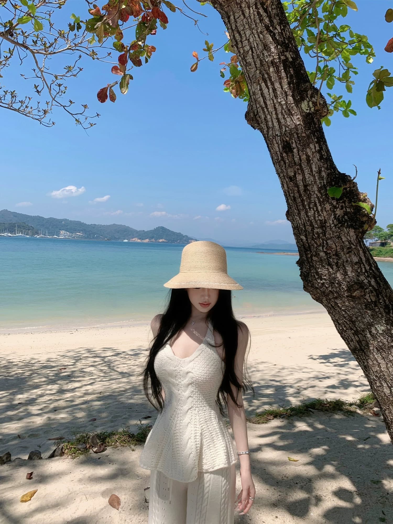 jayky yang 꿈 제직 안지 리 행침 목 니트 캐미솔 프랑스식 3 차원 트위스트 꽃 허리 수축 맨위 상세 이미지 6