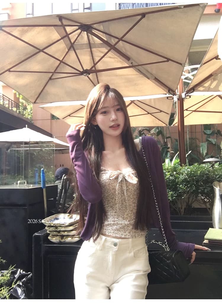 7ellingbm 바람 한 부서 꽃무늬 백리스 캐미솔 인사이드 가져 가라. 조기 봄 새로운 민소매 스택 착용 맨위 상세 이미지 2