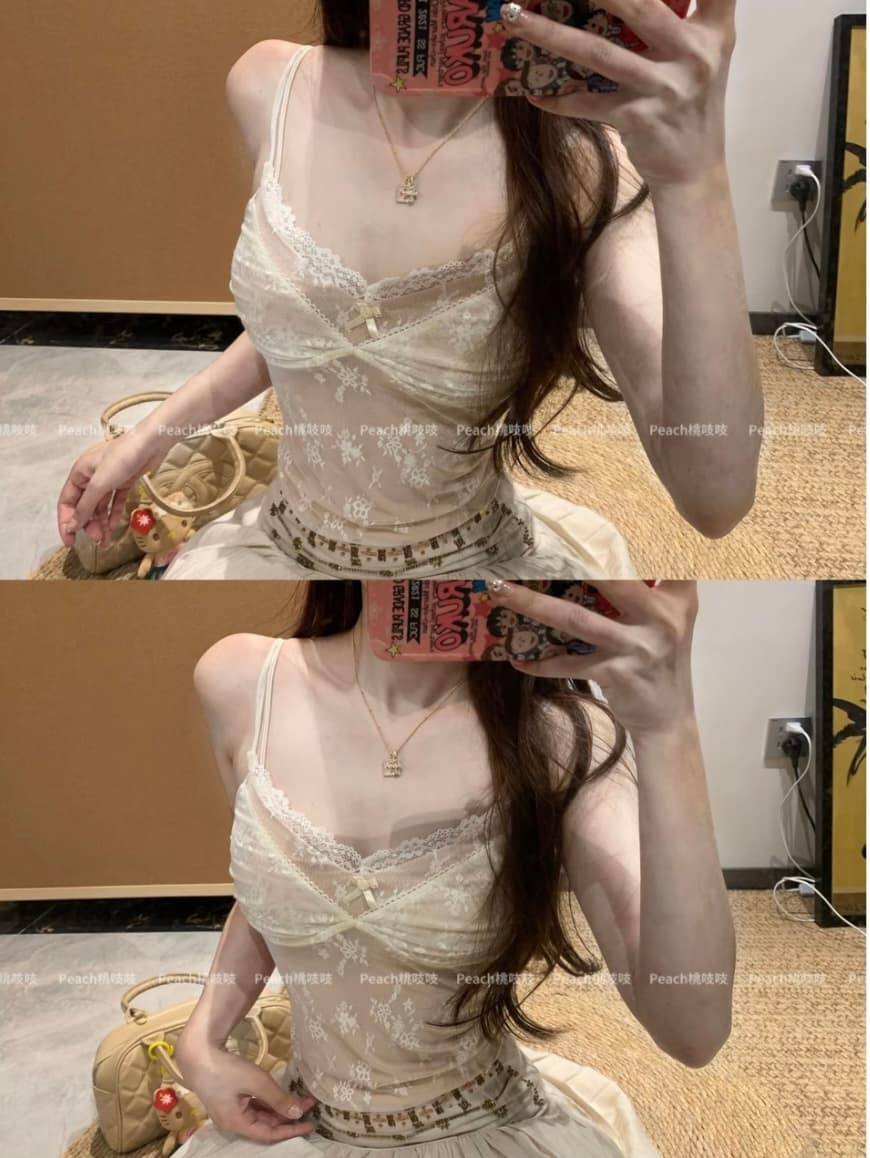 마이크로 순간 봄 여름 나비 매듭 레이스 캐미솔 순수한 욕망 몸매 가꾸기 민소매 인사이드 잡아라. 의류 이미지 2