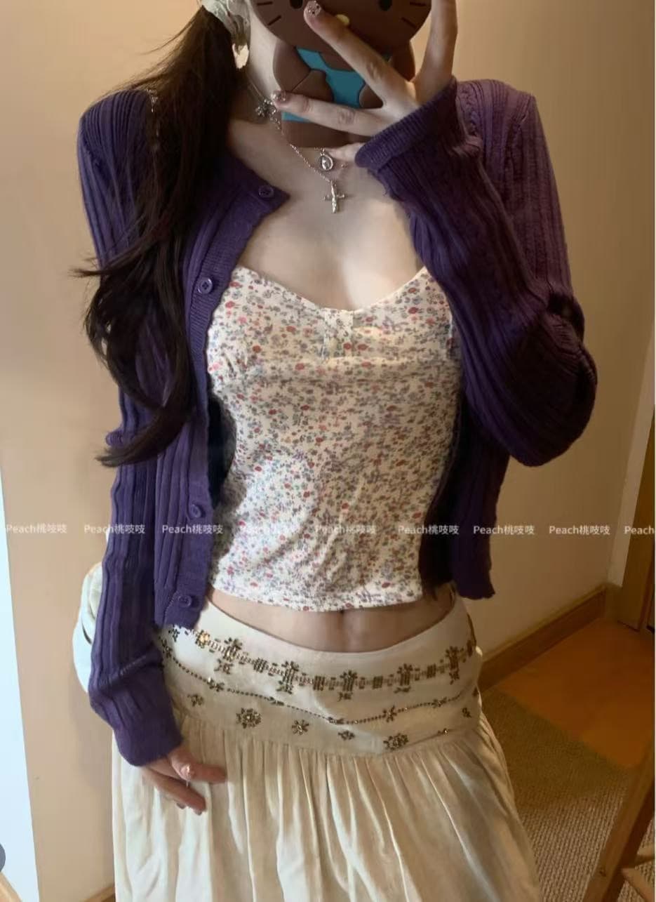 doudou 여드름 달콤한 핫걸 꽃무늬 캐미솔 여름 2026 새로운 몸매 가꾸기 슬림해 보이는 쇼트 스타일 인사이드 잡아라. 의류 상세 이미지 7