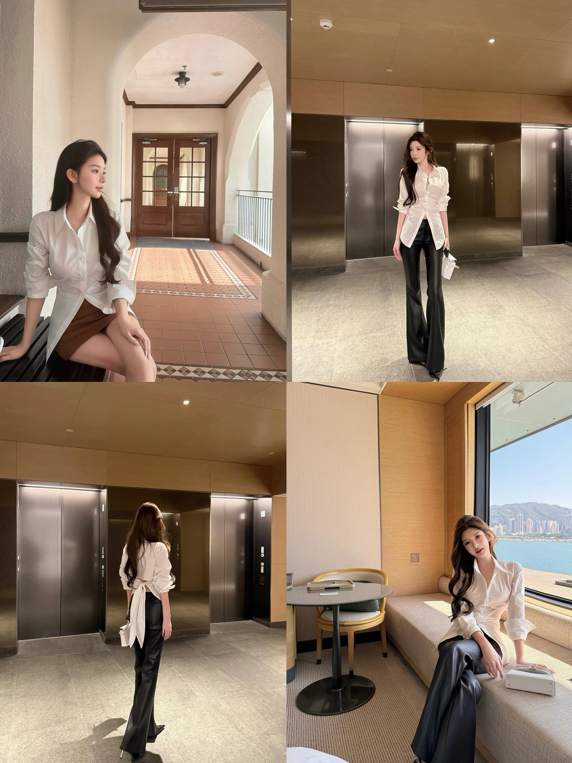 chicyou 꽃 Shan Shan 같은 단락 슈퍼 a 작은 섹시함 디자인 센스 화이트 뒤로 스트랩 허리 수축 흰 셔츠 이미지 2