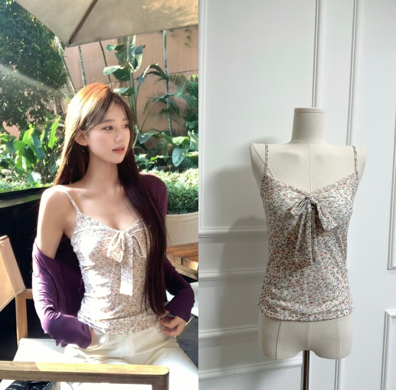 7ellingbm 바람 한 부서 꽃무늬 백리스 캐미솔 인사이드 가져 가라. 조기 봄 새로운 민소매 스택 착용 맨위