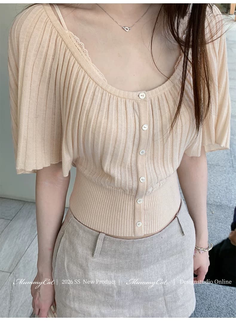 mummycat 계란 놓기 야옹 장기 화이트 코우 26 신제품 30 양모 장기 Pleat 대 라운드 넥 니트 맨위 상세 이미지 6
