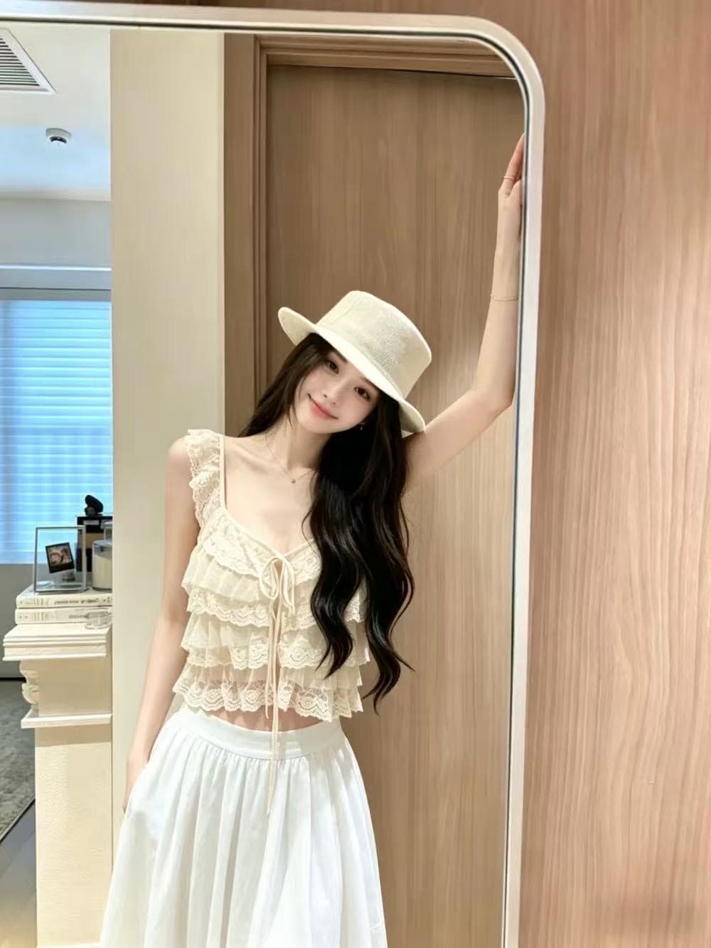 그는 비서 연인 교사 레이스 조각 작은 날다 소매 작은 슬링 상세 이미지 7