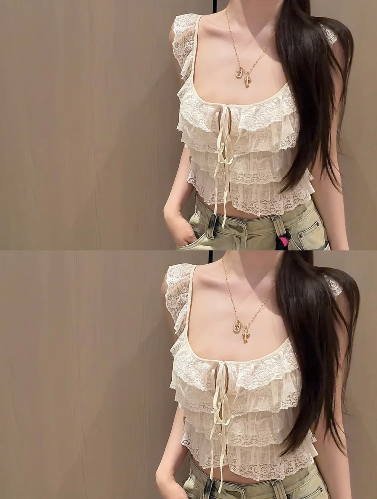 그는 비서 연인 교사 레이스 조각 작은 날다 소매 작은 슬링 상세 이미지 2