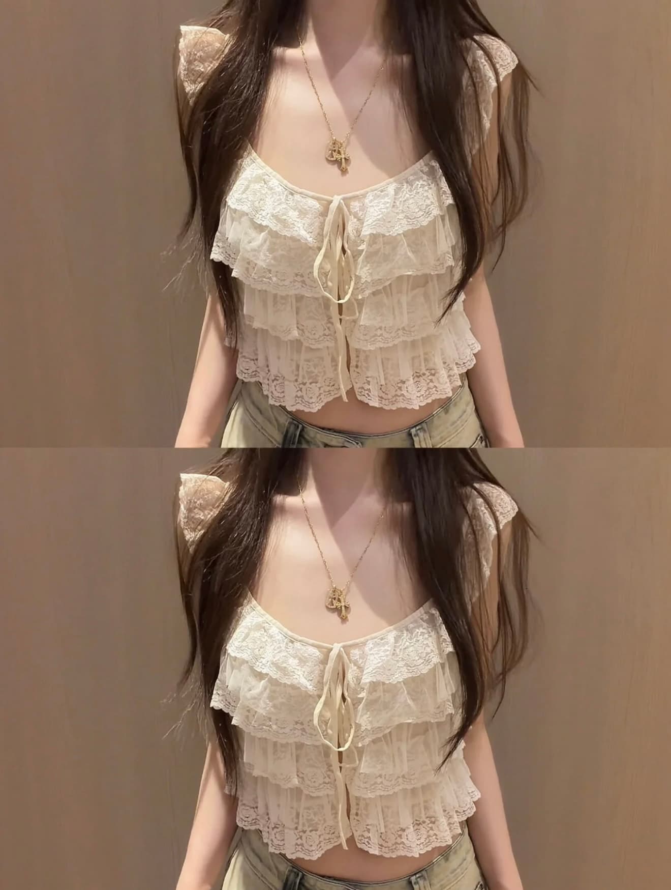 그는 비서 연인 교사 레이스 조각 작은 날다 소매 작은 슬링 상세 이미지 3