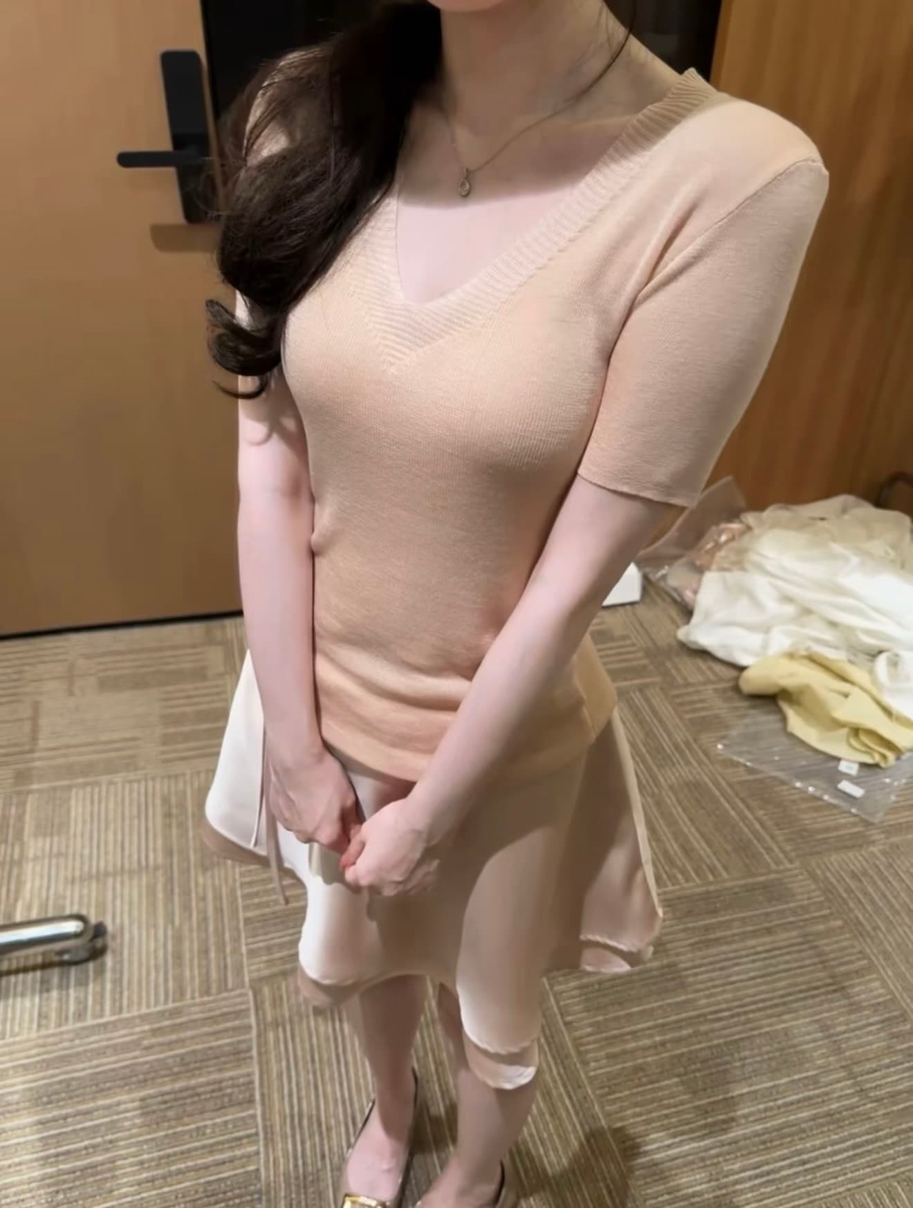 한 부서 부드러운 센스 순수한 욕망 품격 니트 티셔츠 여성 여름 새로운 프로 피부 통기성 품격 다용도 얇은 스타일 맨위 이미지 3