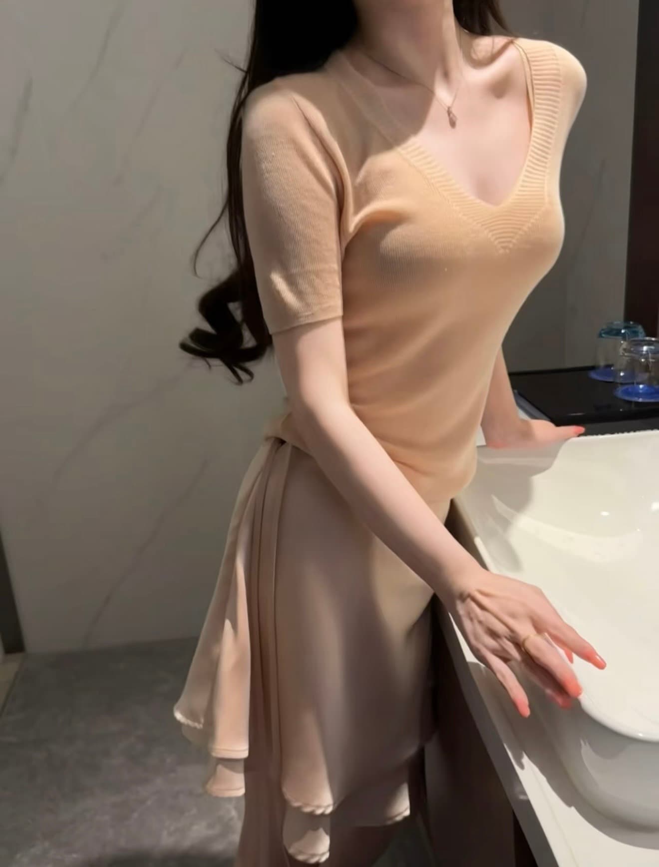 한 부서 부드러운 센스 순수한 욕망 품격 니트 티셔츠 여성 여름 새로운 프로 피부 통기성 품격 다용도 얇은 스타일 맨위 상세 이미지 1