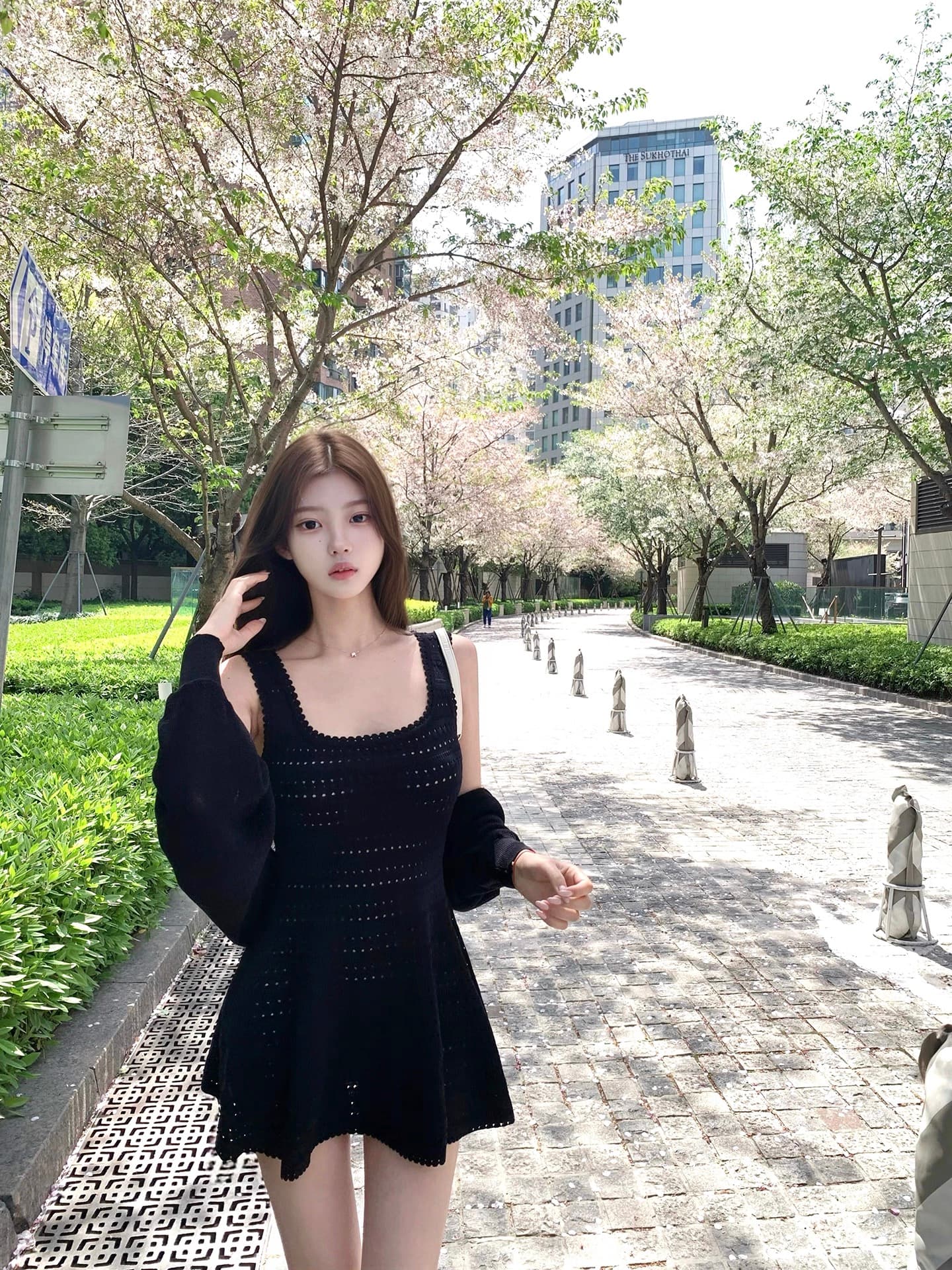 디스크 디스크 사랑 라일락 민소매 허리 수축 조끼 스커트 여성 여름 몸매 가꾸기 슬림해 보이는 품격 니트 점프 슈트 치마 이미지 3
