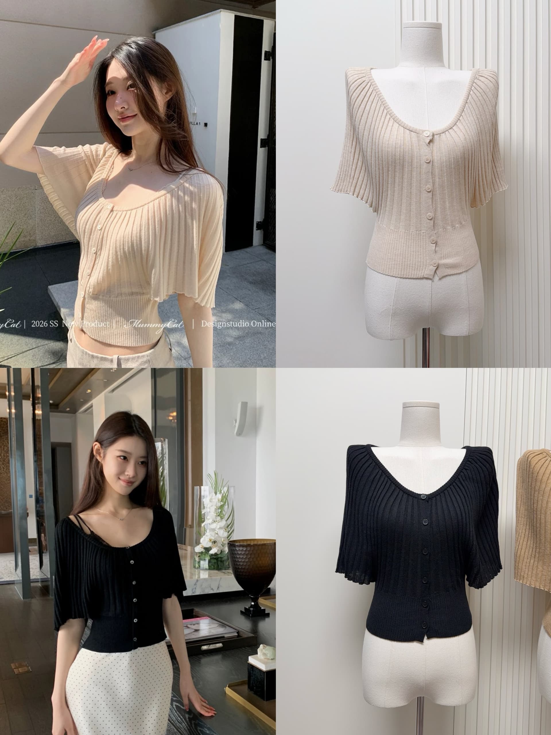 mummycat 계란 놓기 야옹 장기 화이트 코우 26 신제품 30 양모 장기 Pleat 대 라운드 넥 니트 맨위
