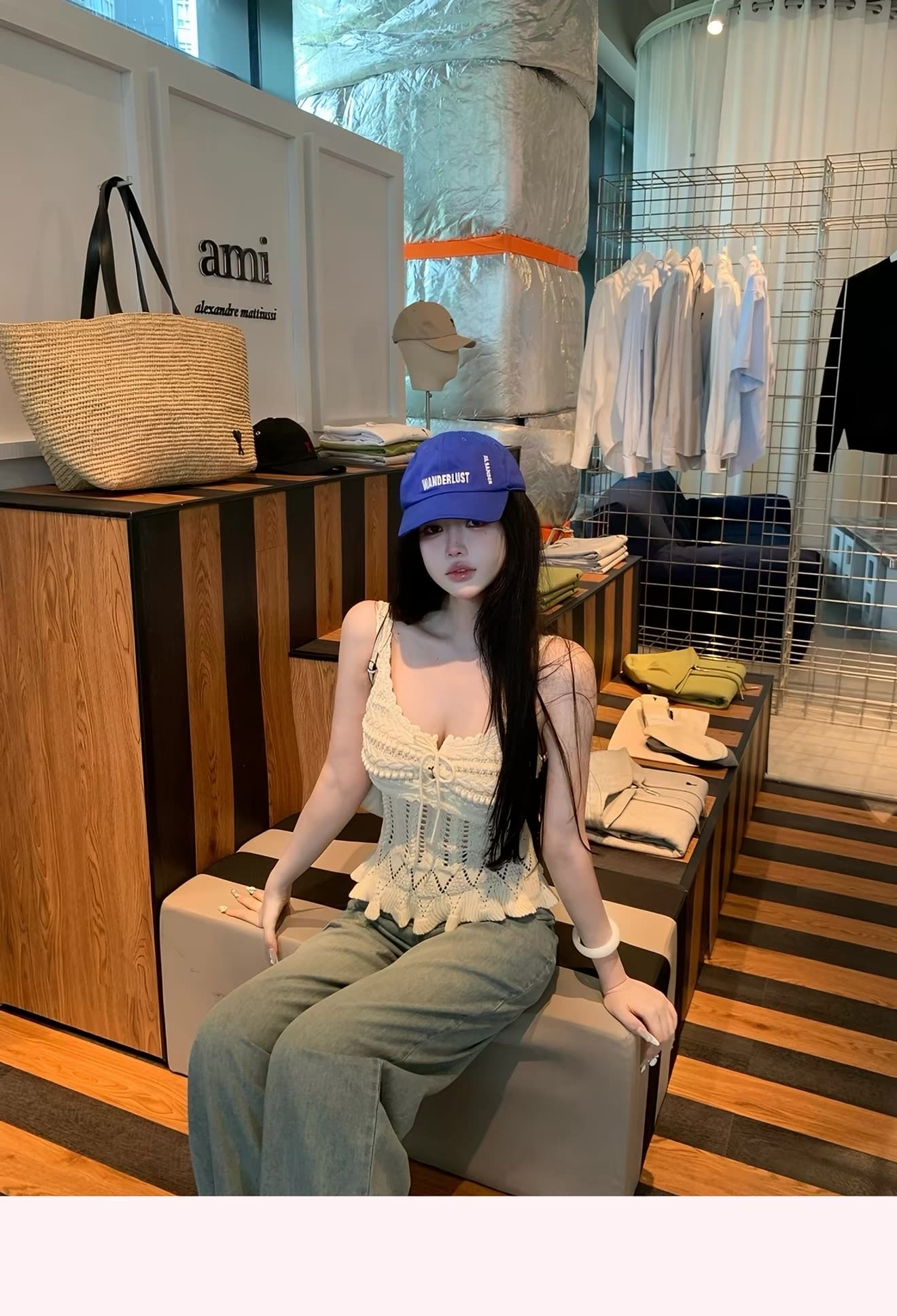 jill 대 자매 안녕하세요. 여름 면사 자수 슬립 니트 홀로우 아웃 허리 수축 슬립 맨위 이미지 2