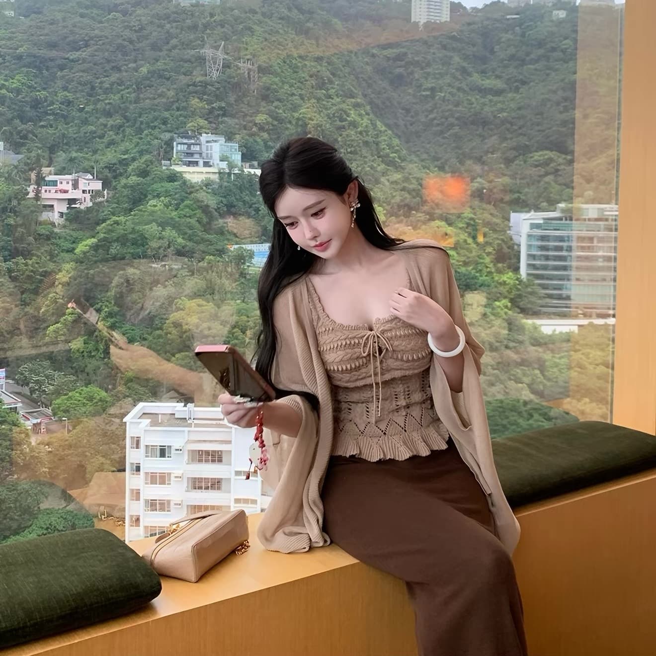 jill 대 자매 안녕하세요. 여름 면사 자수 슬립 니트 홀로우 아웃 허리 수축 슬립 맨위 이미지 5