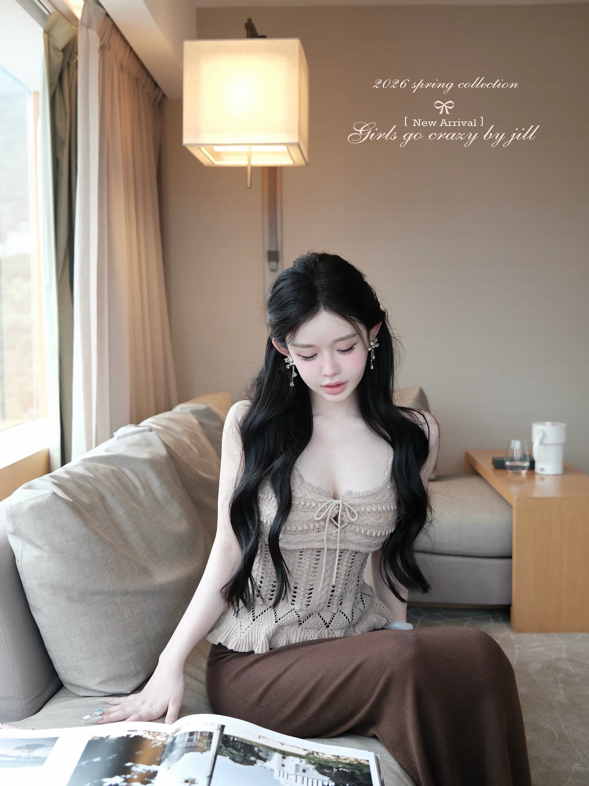 jill 대 자매 안녕하세요. 여름 면사 자수 슬립 니트 홀로우 아웃 허리 수축 슬립 맨위 상세 이미지 4