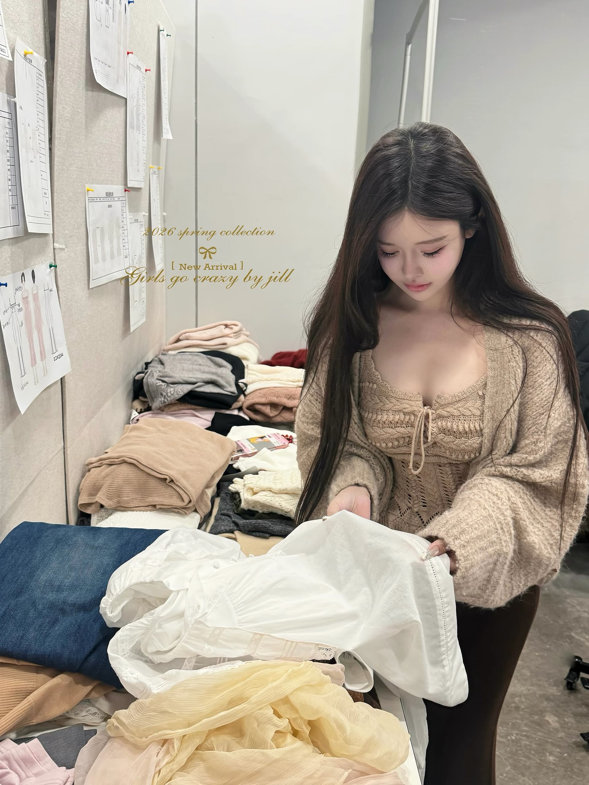 jill 대 자매 안녕하세요. 여름 면사 자수 슬립 니트 홀로우 아웃 허리 수축 슬립 맨위 상세 이미지 5