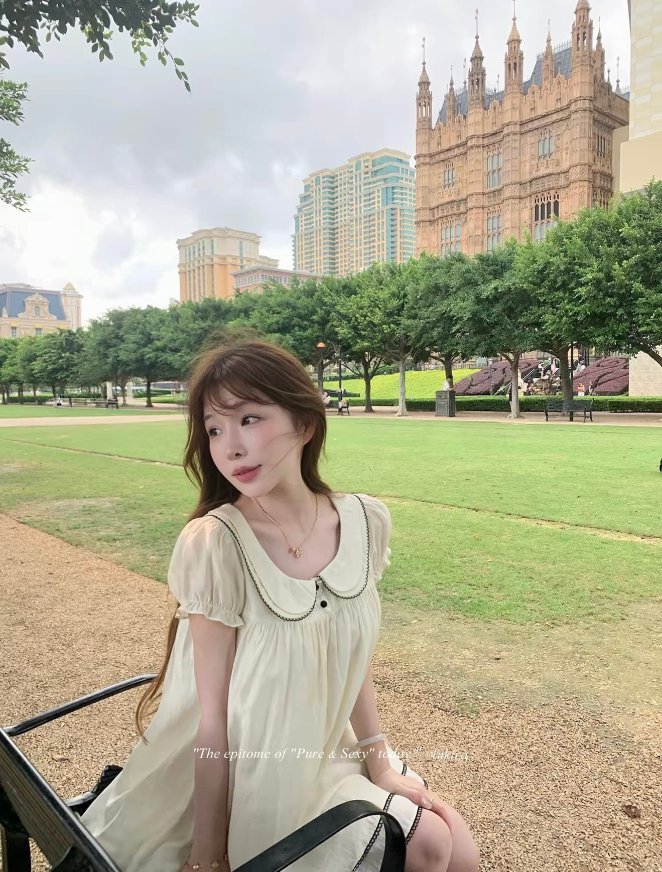 lukira 중년 사랑 언어 프랑스식 레트로 베이비 칼라 거품 소매 여성 드레스 여름 하이웨이스트 한 마디 미니 스커트 이미지 3
