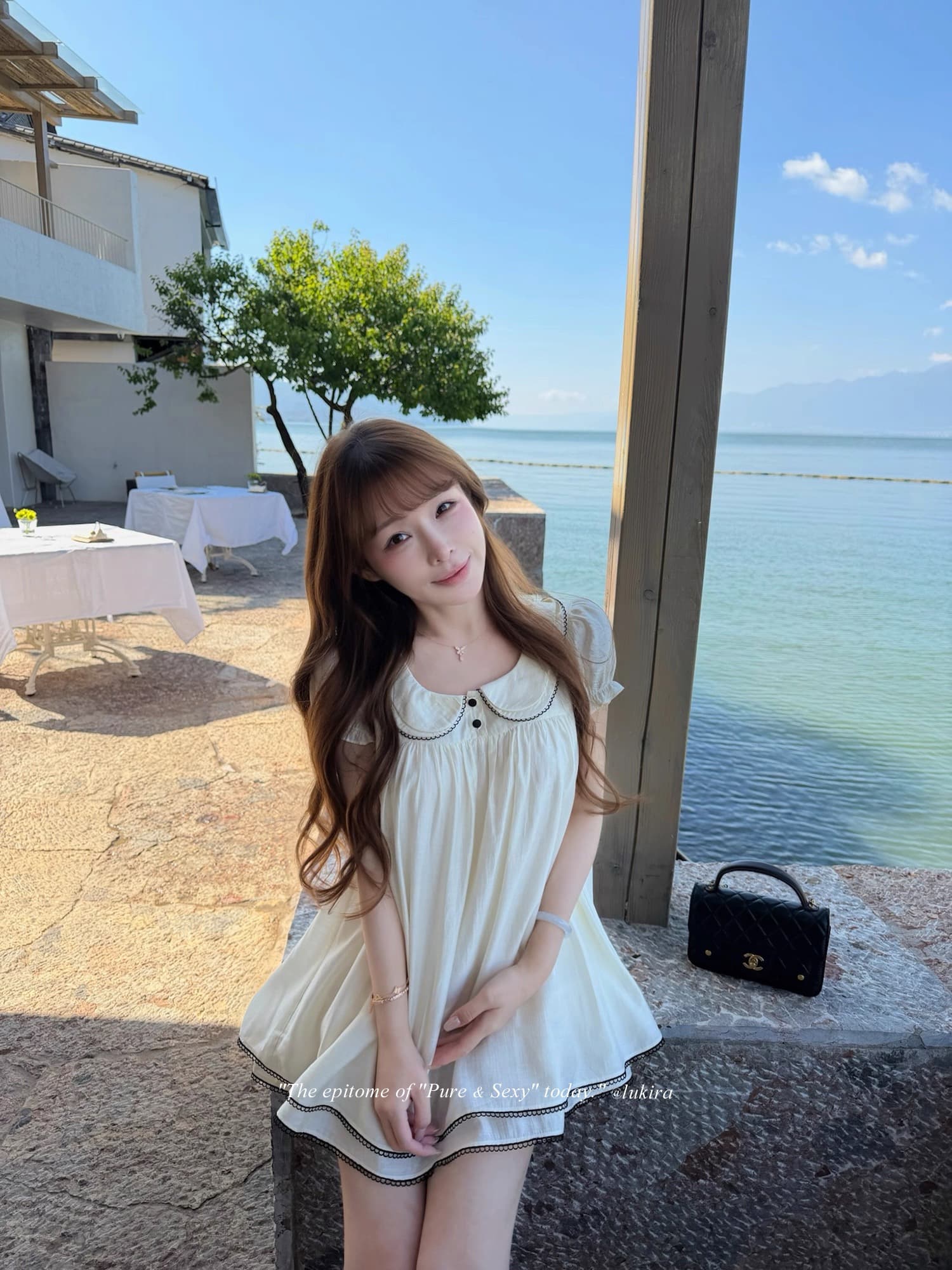 lukira 중년 사랑 언어 프랑스식 레트로 베이비 칼라 거품 소매 여성 드레스 여름 하이웨이스트 한 마디 미니 스커트 상세 이미지 3