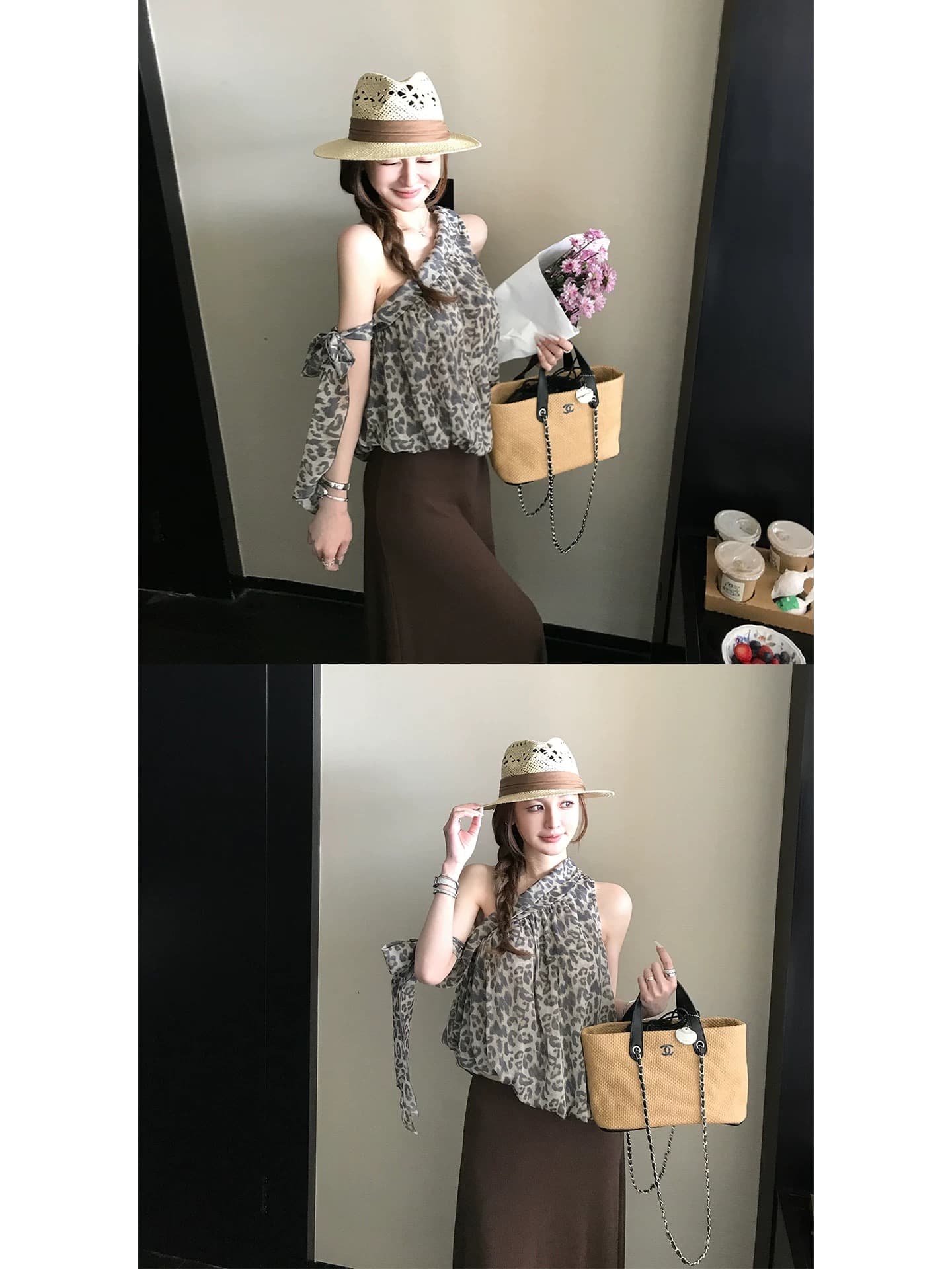 skk store 교토 휴일 쉬 妍 바람 분위기 센스 ootd 170g 프랑스식 비스듬한 어깨 의류 리본 조끼 상세 이미지 5