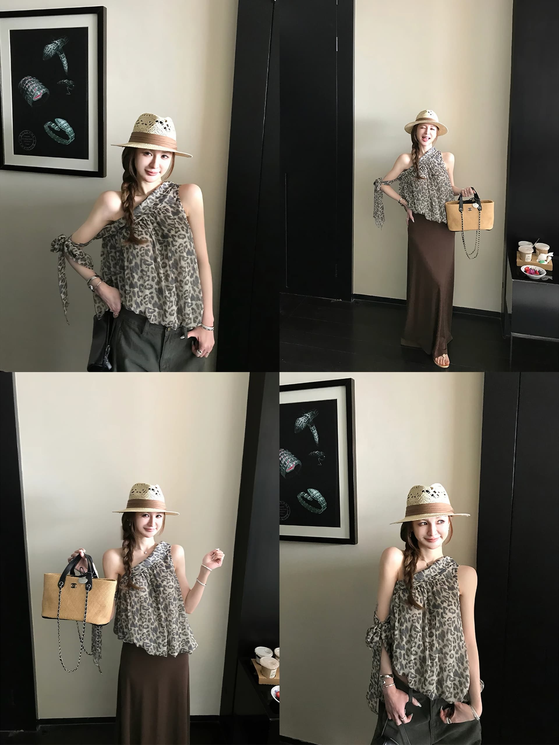 skk store 교토 휴일 쉬 妍 바람 분위기 센스 ootd 170g 프랑스식 비스듬한 어깨 의류 리본 조끼 상세 이미지 6