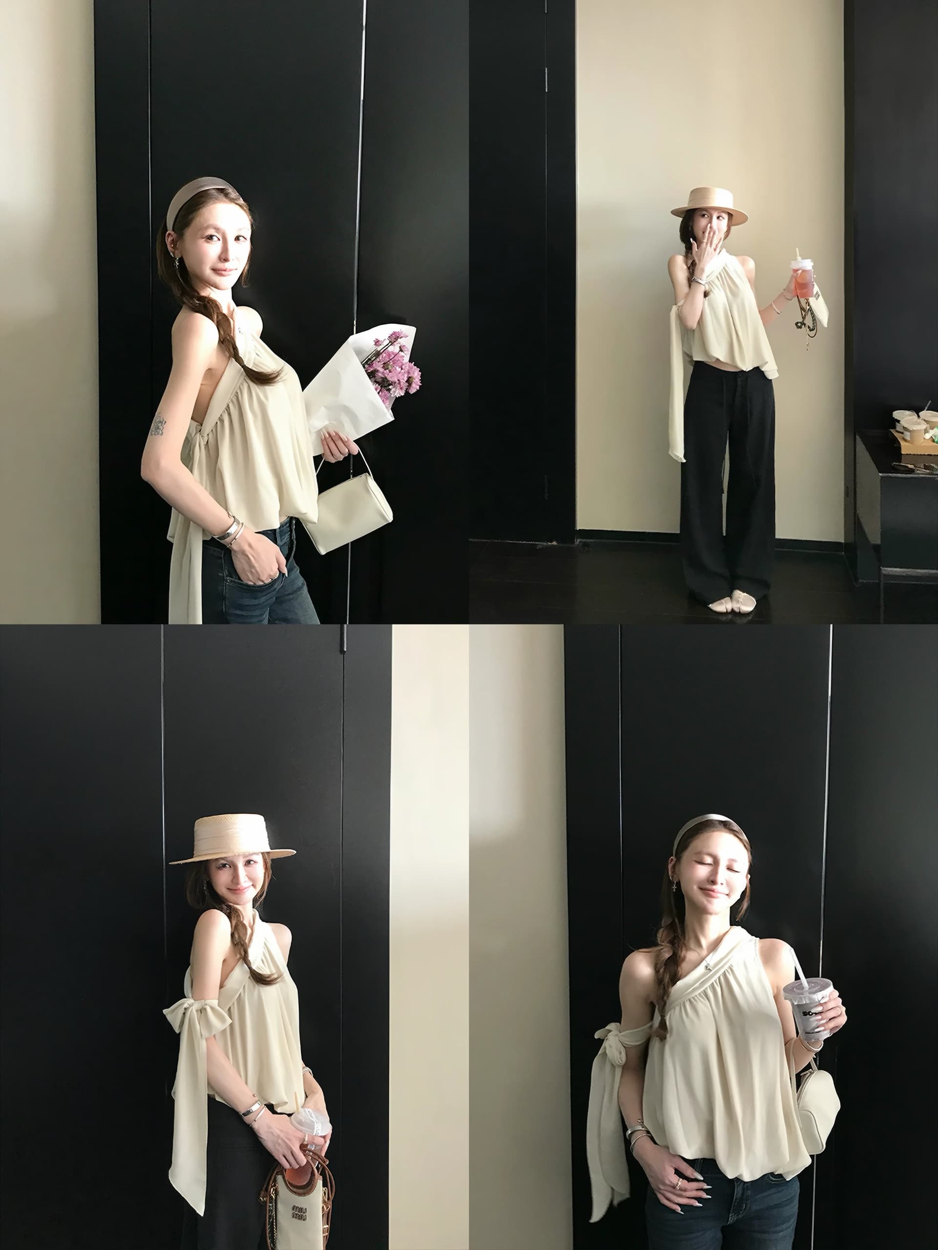 skk store 교토 휴일 쉬 妍 바람 분위기 센스 ootd 170g 프랑스식 비스듬한 어깨 의류 리본 조끼 상세 이미지 10