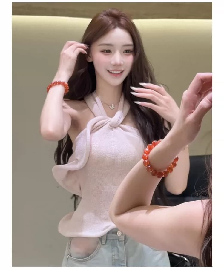 xuan 법사 법사 부드러운 안개 분말 조정 프랑스식 행침 목 스트랩 백리스 3 차원 물결무늬 프릴 행침 목 맨위 상세 이미지 1